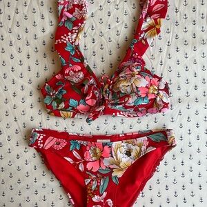 Red Floral Bikini Set